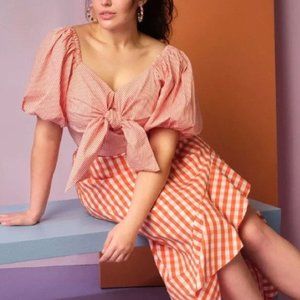 Eloquii Puff Sleeve Striped Tie Front Top Sz 26 NWT